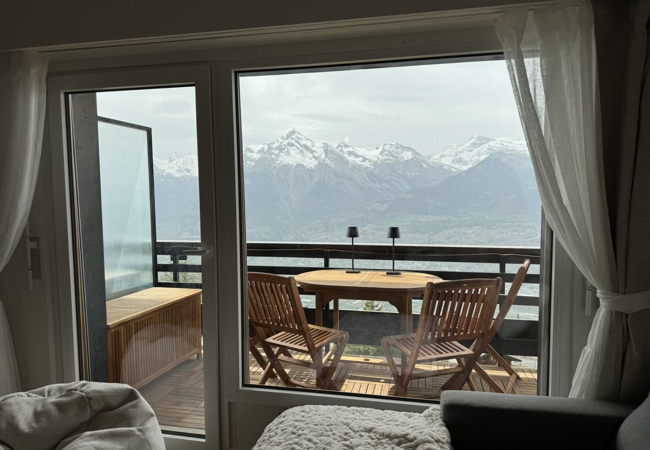 Uitzicht vanuit flat E 022 in Veysonnaz, Zwitserland